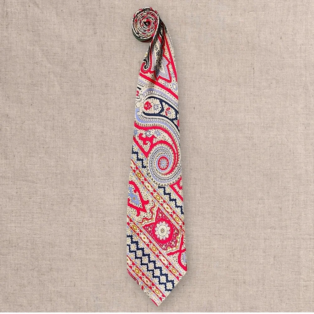 Jacques Fath Silk Paisley Tie Mens Red Blue Classic Pattern Designer